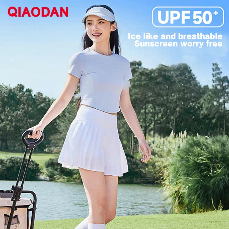 

QIAODAN женская повседневная футболка 2300, летние дышащие топы для фитнеса и бега, облегающая укороченная футболка с короткими рукавами, спортивная одежда QXEHS2252112