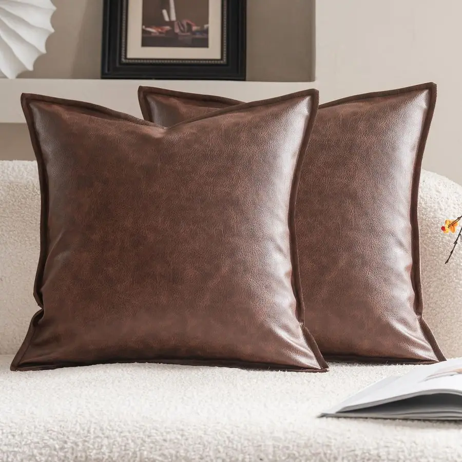 

Faux Leather Decorative Throw Pillow Covers Modern Solid 24x24 inch Set of 2 Pillowcase Cushion Case for Bed Sofa Couch