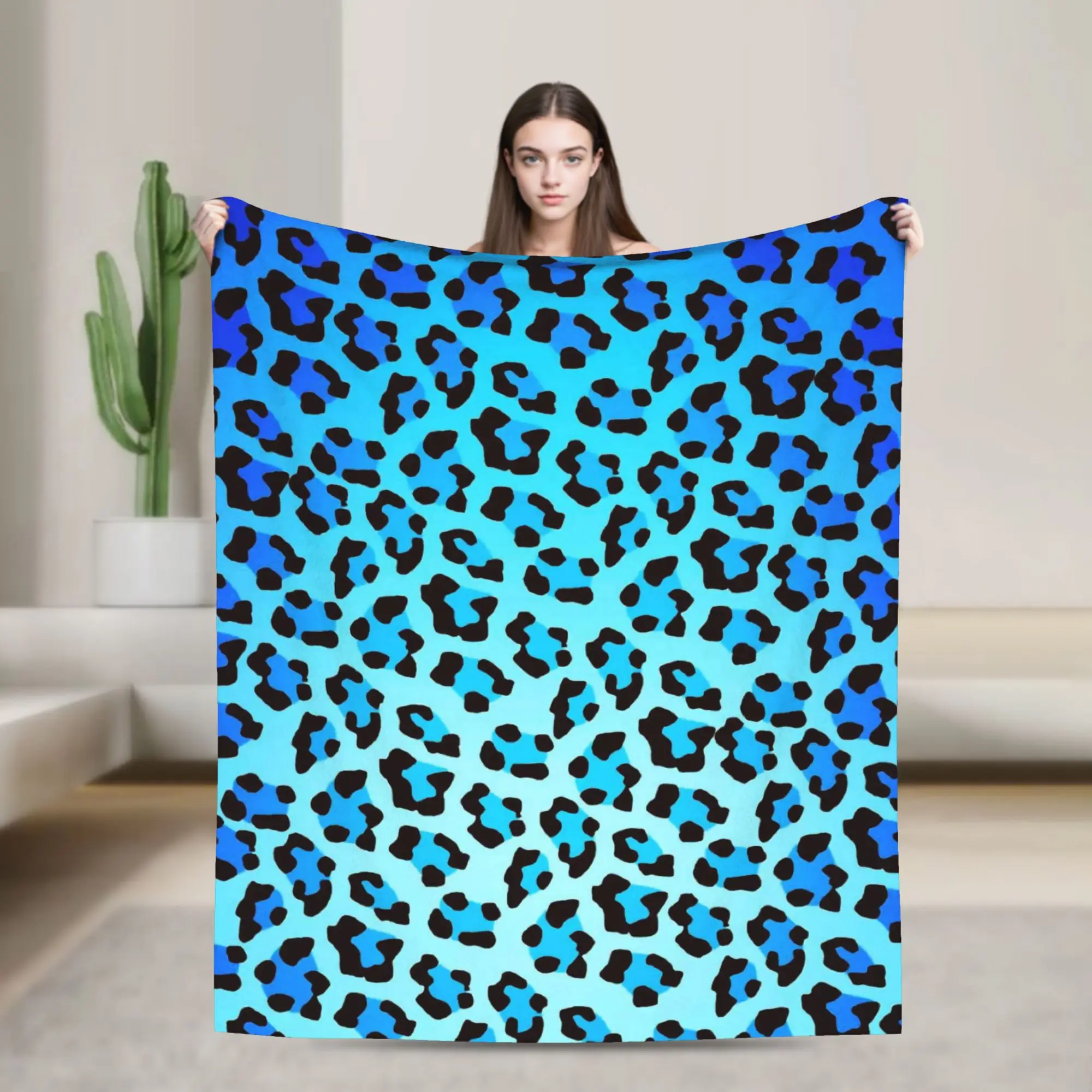 Blue Leopard Texture Blanket  Soft Funny Plush Throw Blanket For Students Couch Chair Sofa Bed Flannel Bedspread Bed Cover