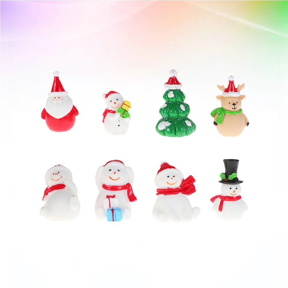 

8Pcs Resin Christmas Miniatures Snowman Santa Tree Elk Decorations Mini Microlandscape Desktop Resin Ornaments Garden Office