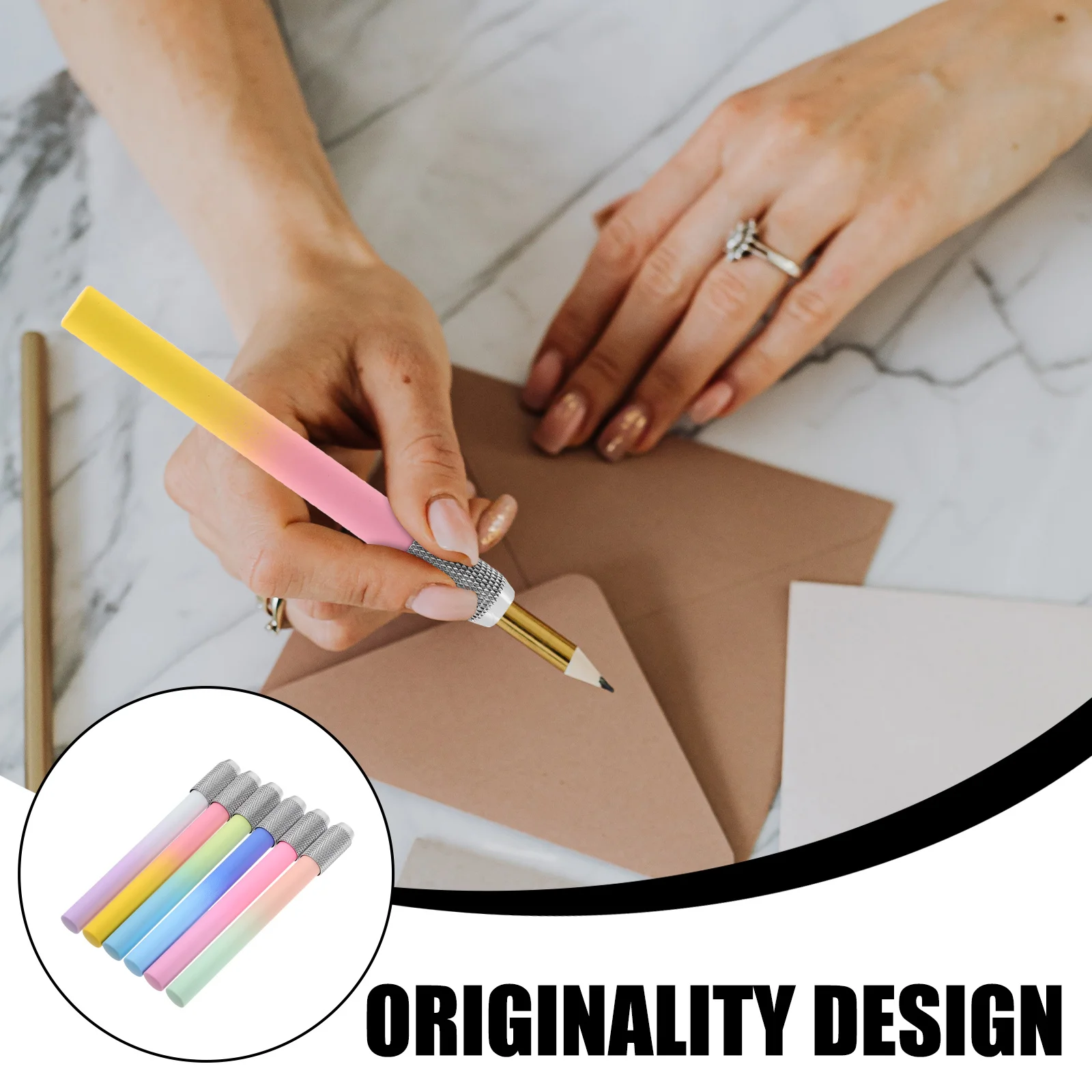 

6pcs Copper Pencil Extenders Compact Extension Holder For Short Colored Pencils Artists Drawing Tools School Office Supplies