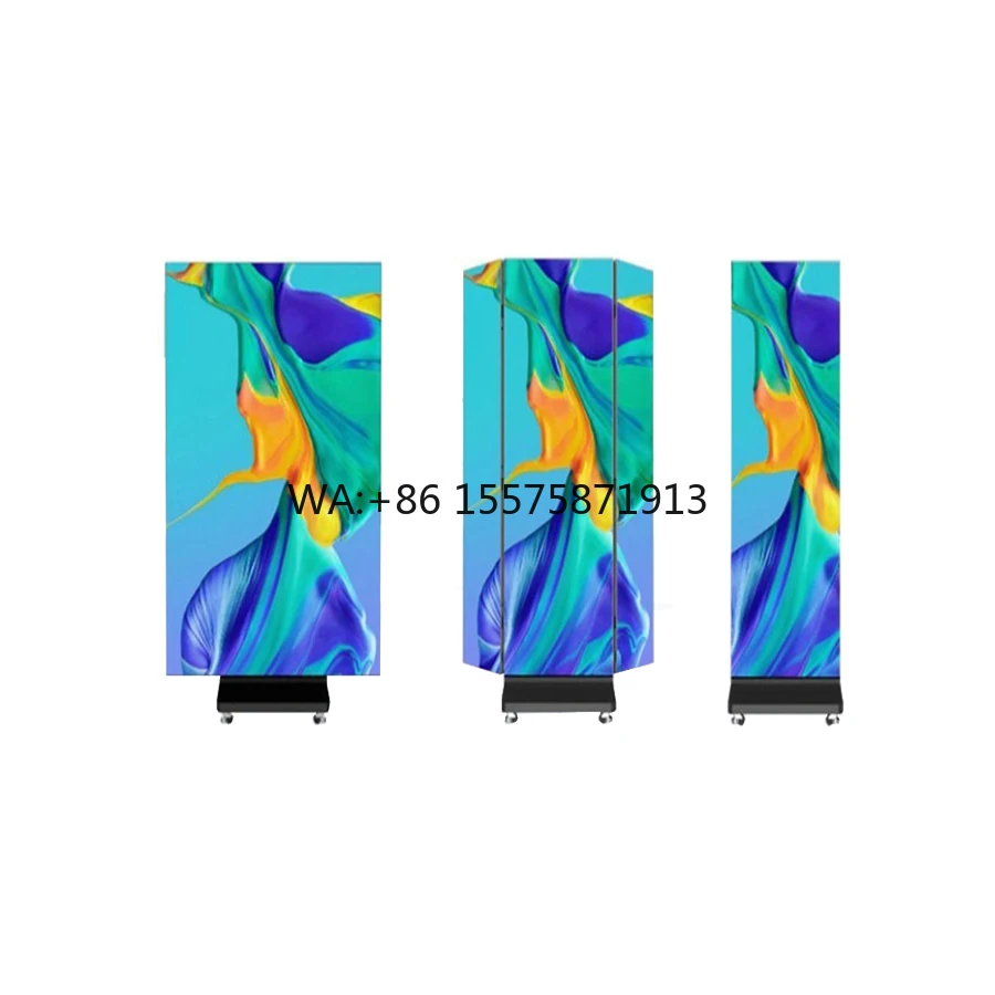 Easy Storage Three Fold Folding Small Size Convenient Transportation Movable Floor-Standing LED Poster Screen Custom Led Disp y
