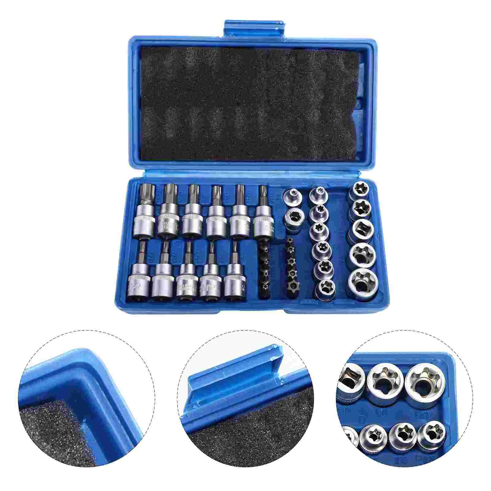 34 Pcs Socket Wrench Set Deep Star Design Steel Electronic Metal Piece External Chrome Vanadium