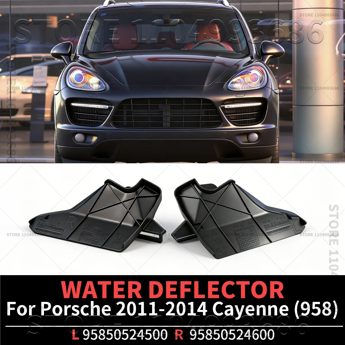 

For Porsche 2011 2012 2013 2014 Cayenne S GTS Turbo S (958 92A) Front Bumper Water Deflector OEM 95850524500 95850524600