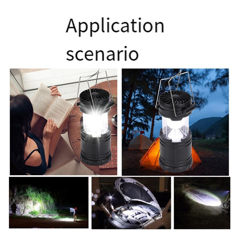 Lanterna de acampamento dobrável lanternas suspensas alimentadas por bateria brilhante com ventilador, para acampamento caminhadas