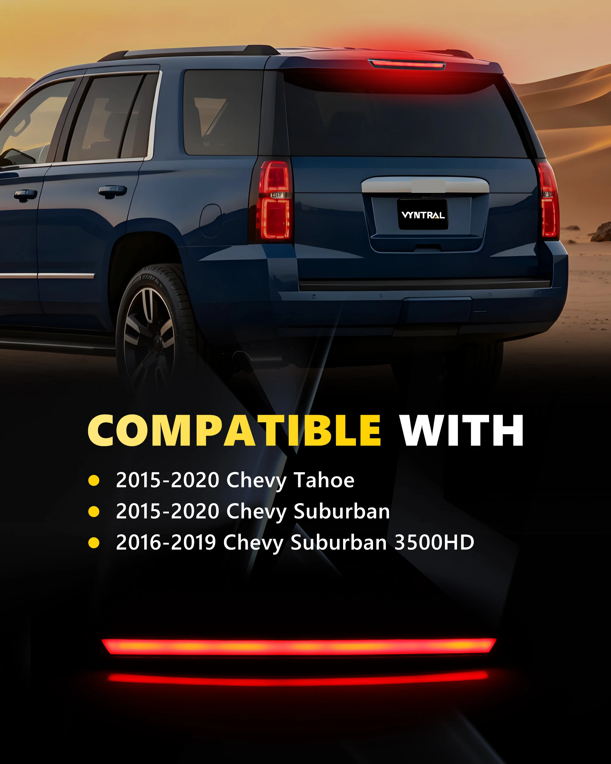 1Pcs Rear Tail Light 3rd Third Brake Light Stop Light Red LED For 2015 2016 2017 2018 2019 2020 Chevrolet Tahoe Suburban 3500HD