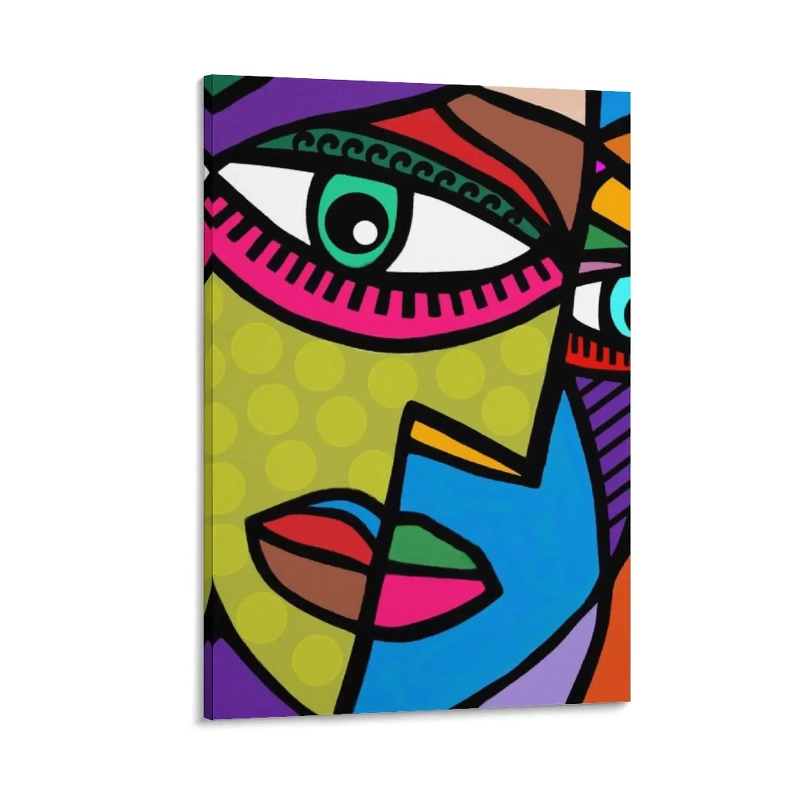 

Funky Abstract Art Face with Dots and Stripes Canvas Painting cute room decor Decorative prints wall painting pictures for wall