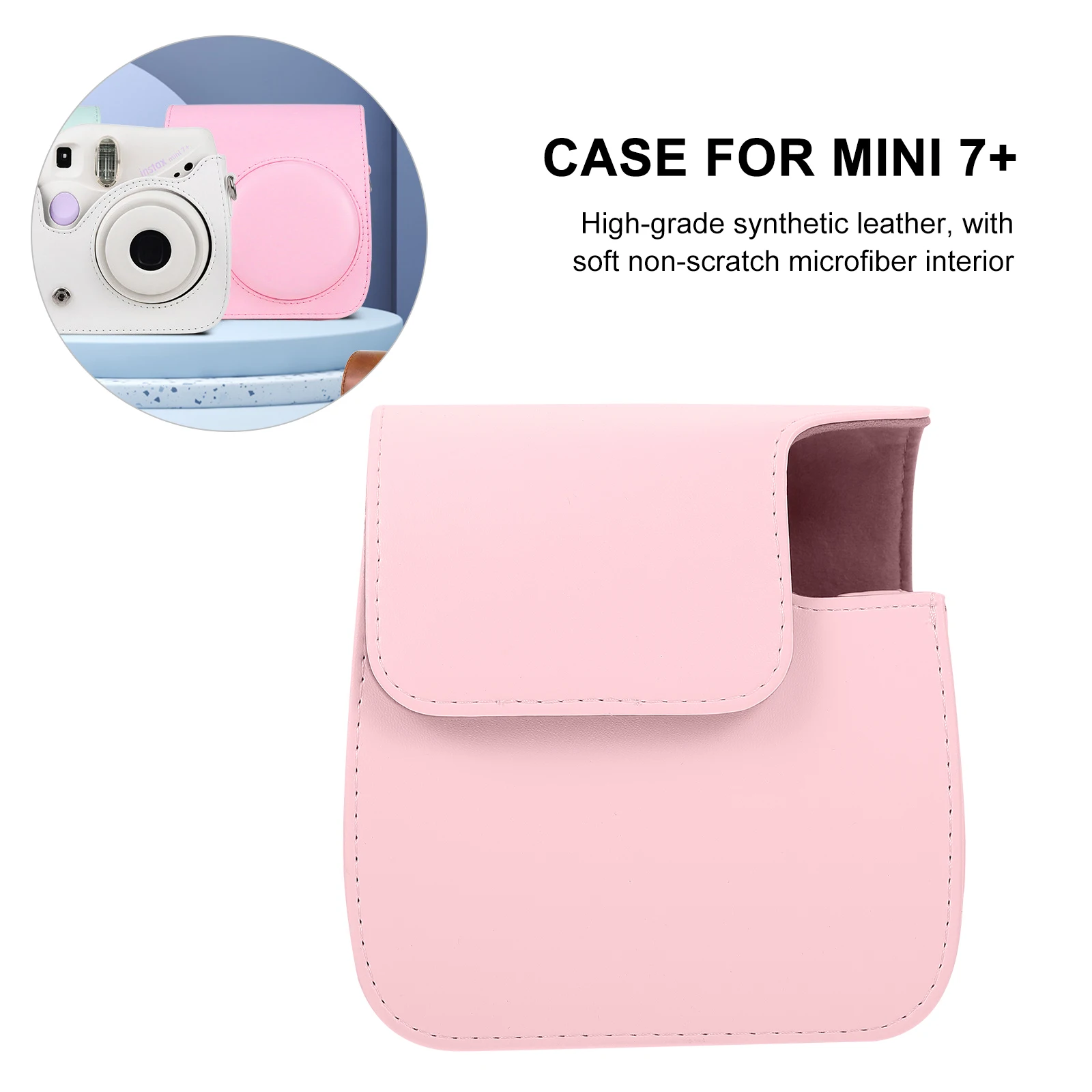 

Camera Bag For Mini 7+ Pu Protective Case Pouch Adjustable Strap Microfiber Lining Flip Cover Detachable Storage Pocket