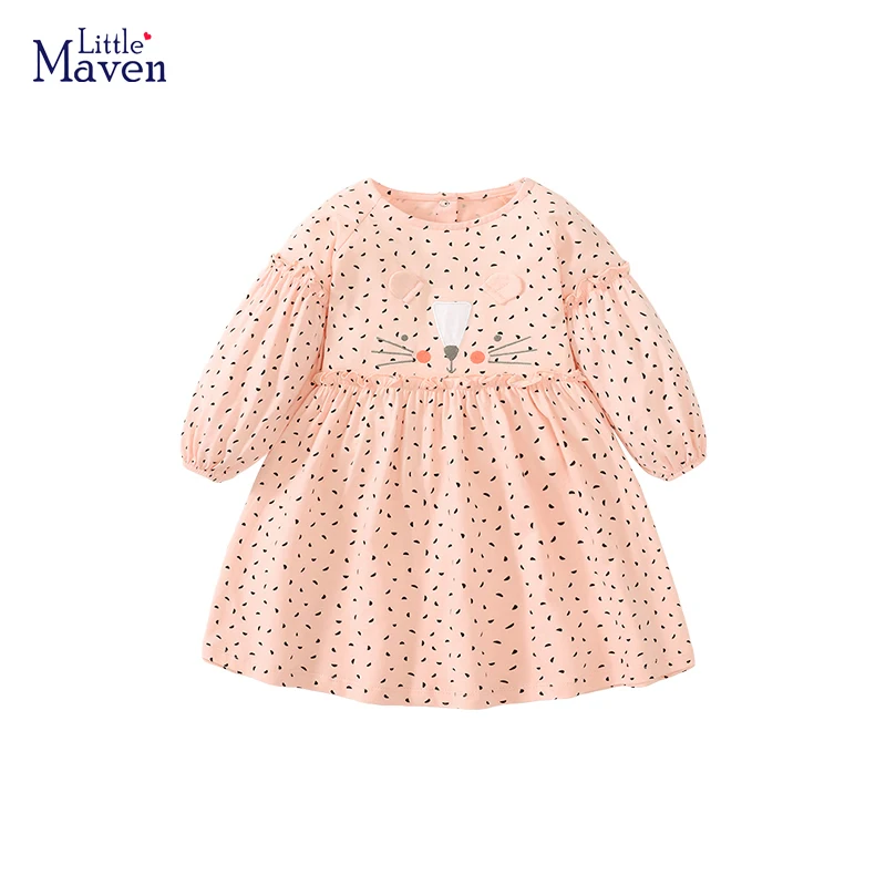 Little maven 2024 Children\'s Clothing for Girls Cotton Cartoon Mouse Long Sleeves Dress Spring  Autumn Clothes Kids Baby Girls