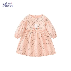 Little maven 2024 Children's Clothing for Girls Cotton Cartoon Mouse Long Sleeves Dress Spring  Autumn Clothes Kids Baby Girls