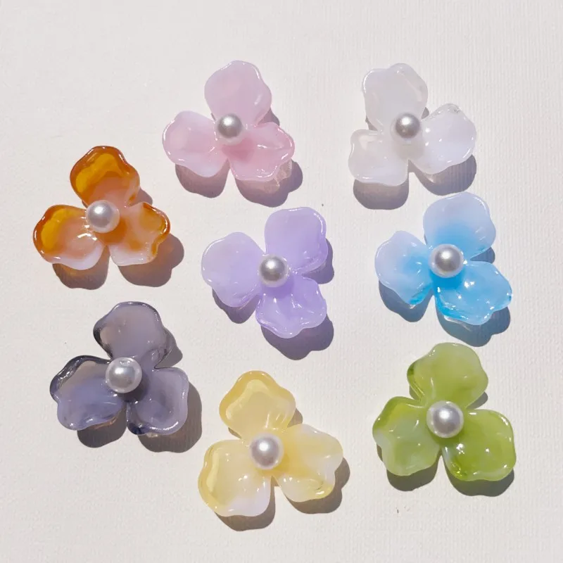 100PCS Gradient Color Blocked Three Petal Flower Hairpin Hair Accessories Earrings Shoe Flower Materials, DIY Accessories
