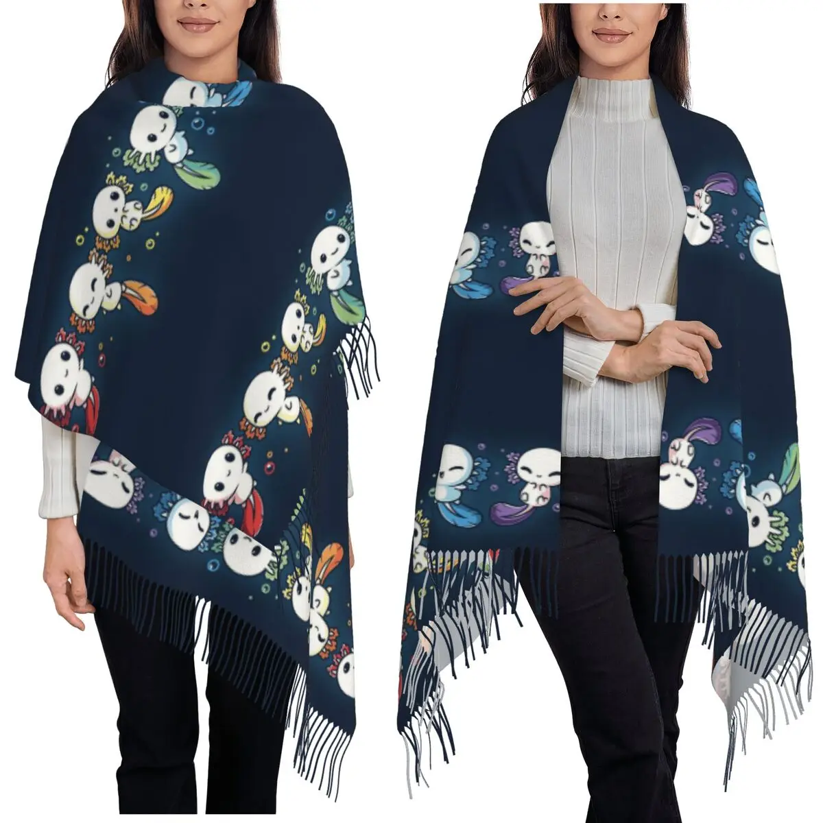 Colorful Axolotl Stacked Together Scarf Tassel Scarves Women Soft Warm Shawls and Wraps Long Fall Winter Shawl Wrap