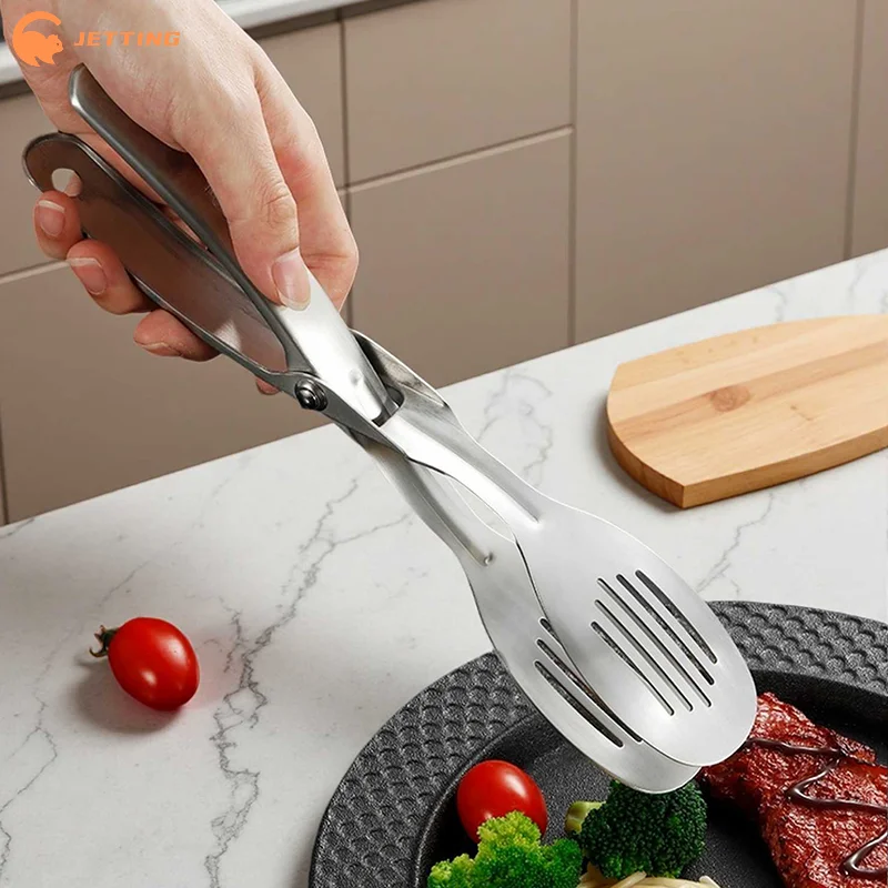 (New) 1Pc Heat-Resistant Stainless Steel Kitchen Tongs for Cooking - Perfect Grasp for Food Steak Bread Pizza Salads BBQ