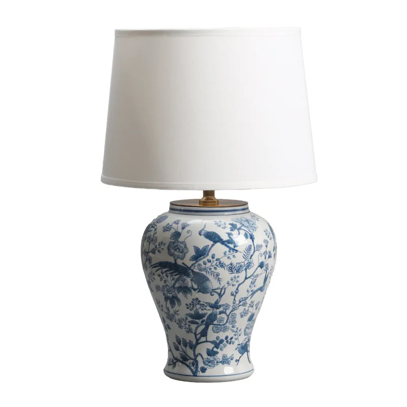 New Chinese retro light luxury soft bed ceramic table lamp jewelry set