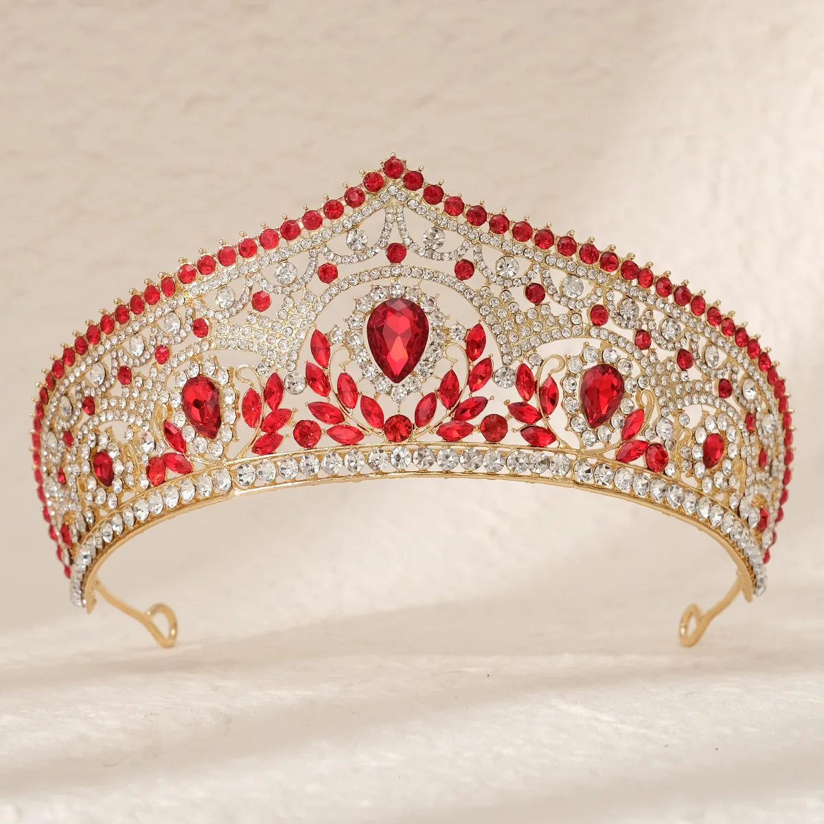 Luxury Red Crystal Crown Party Imitation Jewel Tiara For Men And Women