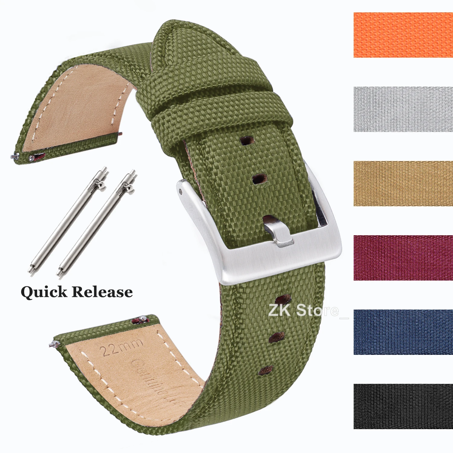 Genuine Leather Nylon Watch Band 20mm 22mm Quick Release Watch Strap for Military Rugged Thickened Ribbed Canvas Watchband Belt