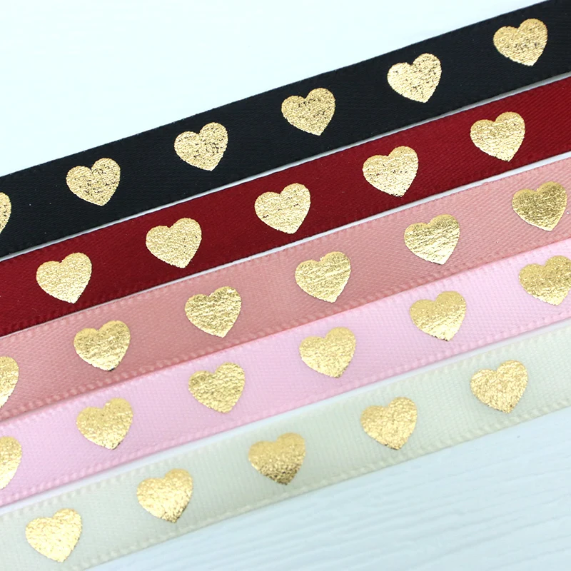 (10meters/roll)1cm Hot Stamping Peach Heart Ribbon Love Ribbons Valentine's Day Packaging Handmade DIY Gift Packaging Decoration