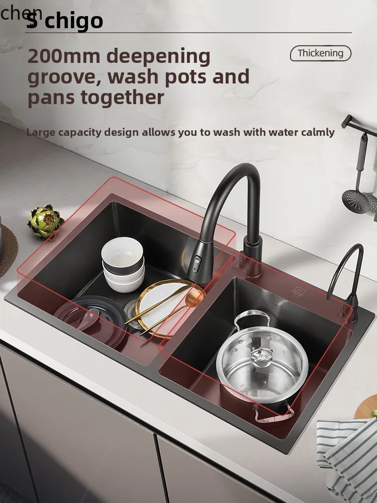 Double Sink Stainless Steel Sink Household Thickened Dishwashing Undermount Basin Ready to ship and purchase with peace of mind