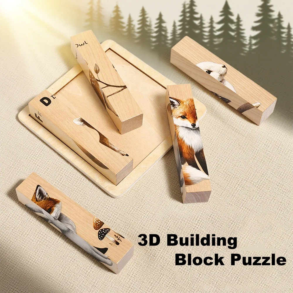 Wooden 3D Animals Puzzle Cognitive Color Sorting Tangram Toy Early Learning Educational Toys For Children Intelligence Gift