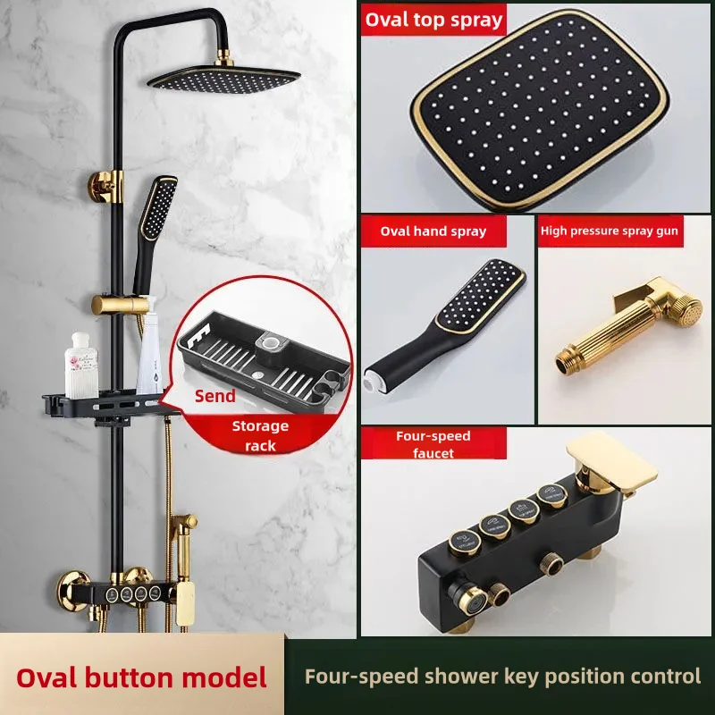 

Bathroom tap Black Gold Piano Bathroom Shower System Faucets of Rainfall Shower Head Luxury Hot Cold Digital Bathroom Shower Set