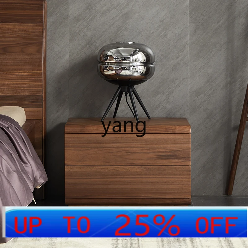 

LMM black walnut bedside table Italian minimalist light luxury all solid wood bedside locker