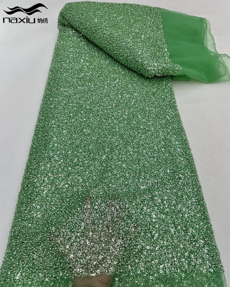 Madison Sequin Luxury Beads Lace African 2024 High Quality 5 Yards Handmade Sequins Fabric Nigeria For Evening Party Dress