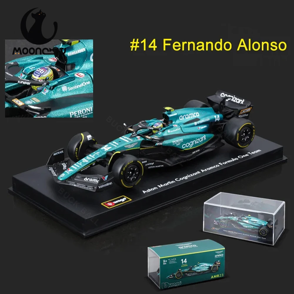 

В наличии 1:43 Bburago Aston Martin Aramco AMR23 2023 модель автомобиля F1 сборный пылезащитный чехол #14 Alonso #18 прогулочный литой автомобиль игрушка