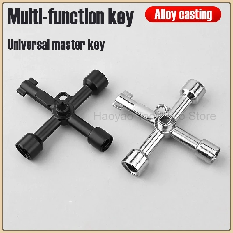 Multifunctional 4 Way Universal Cross Triangle Wrench KEY for Train Electrical Elevator Cabinet Valve Alloy Triangle