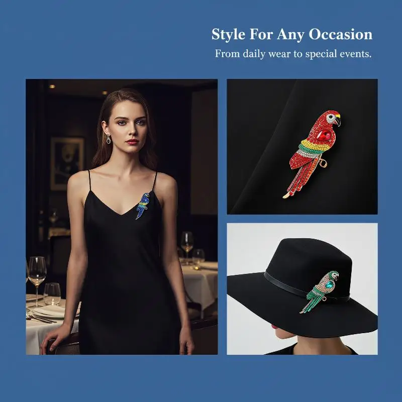 Shiny Rhinestone Parrot Animal Brooch 1Pcs Creative Shape Pin Unisex Fashion Jewelry for Women Daily Outfit Bag Decor