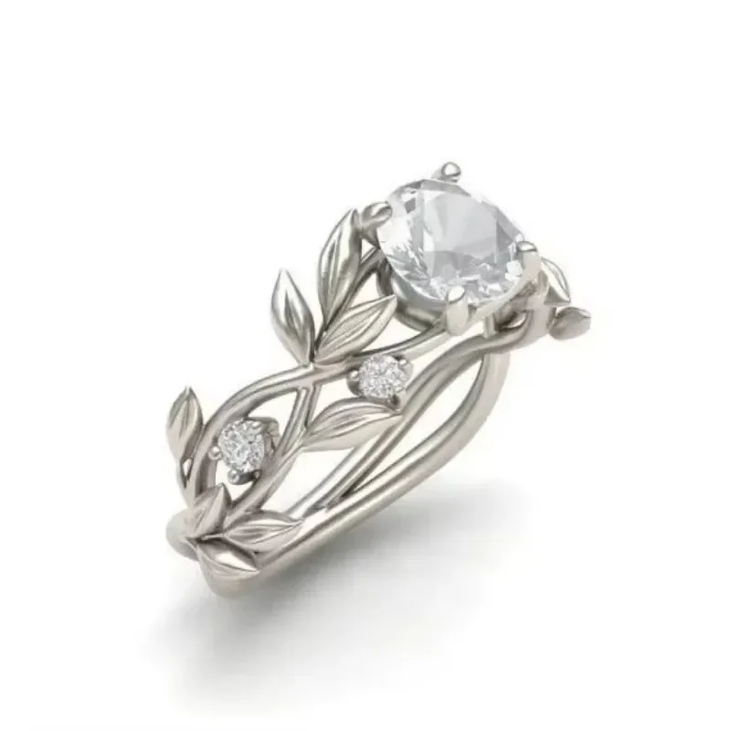 European and American style light luxury olive leaf sea blue zircon women\'s ring