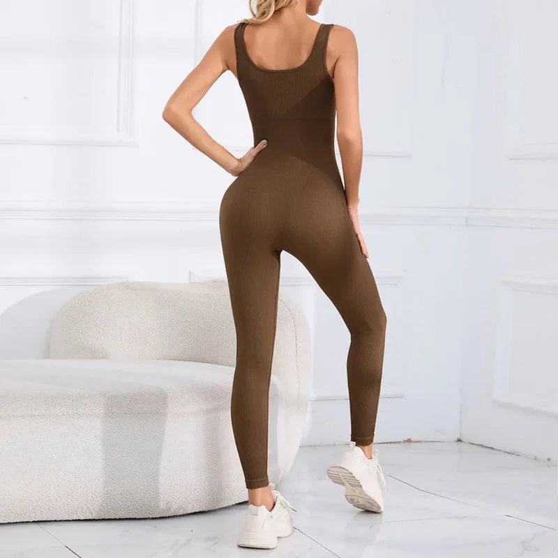 Knitted Stretch Bodysuit Gym Clothes Push Up Sportswear One-Piece Pilates Yoga Suit Dance Belly Tightening Fitness Workout Set