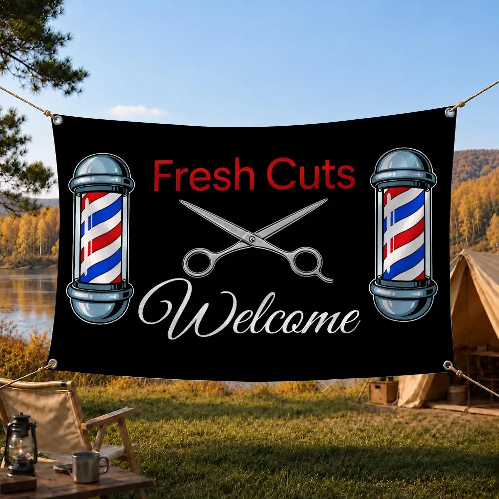 Barber Shop Classic Vintage 80s Style Flags Home Yard & Garden Decor Banner - Indoor Outdoor Wall Hanging Flag