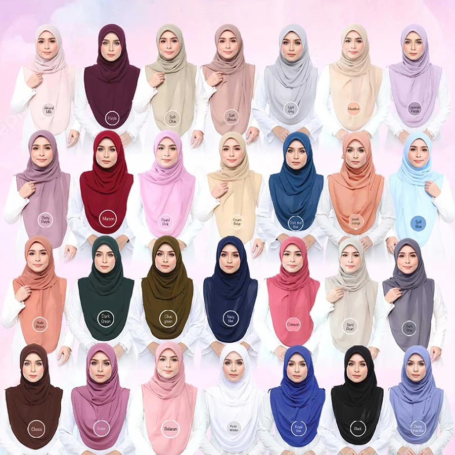 Muslim Square Instant Turban Plain Inner Scarf Hijab Chiffon Women Fashion Islamic Scarves Woman (113*117CM)