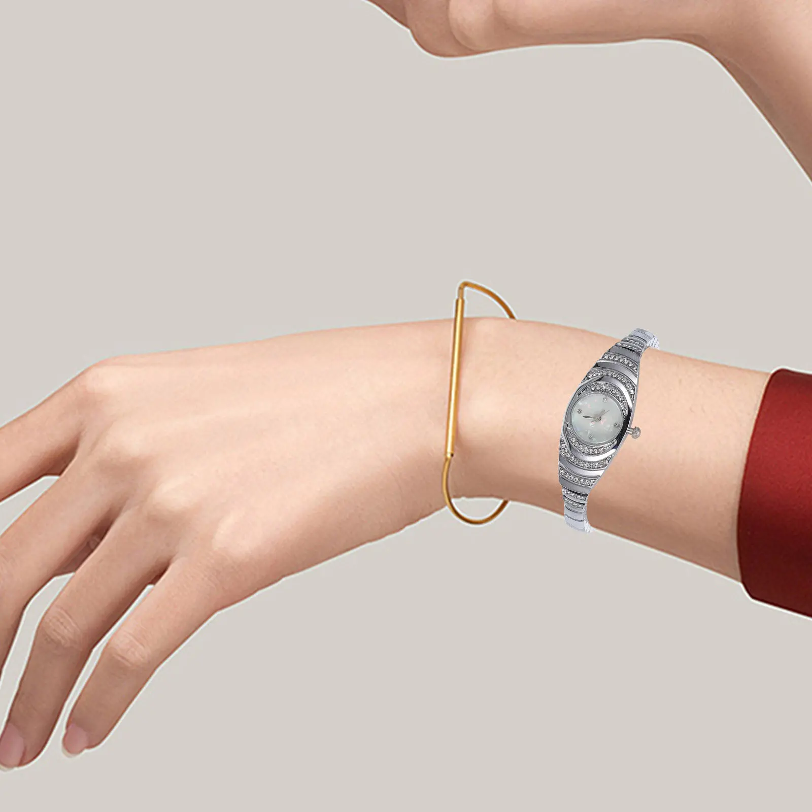 Women Decor Watch Diamond Accent Bracelet Style Zinc Alloy Light Luxury Stylish Elegant Gift for Students Professionals