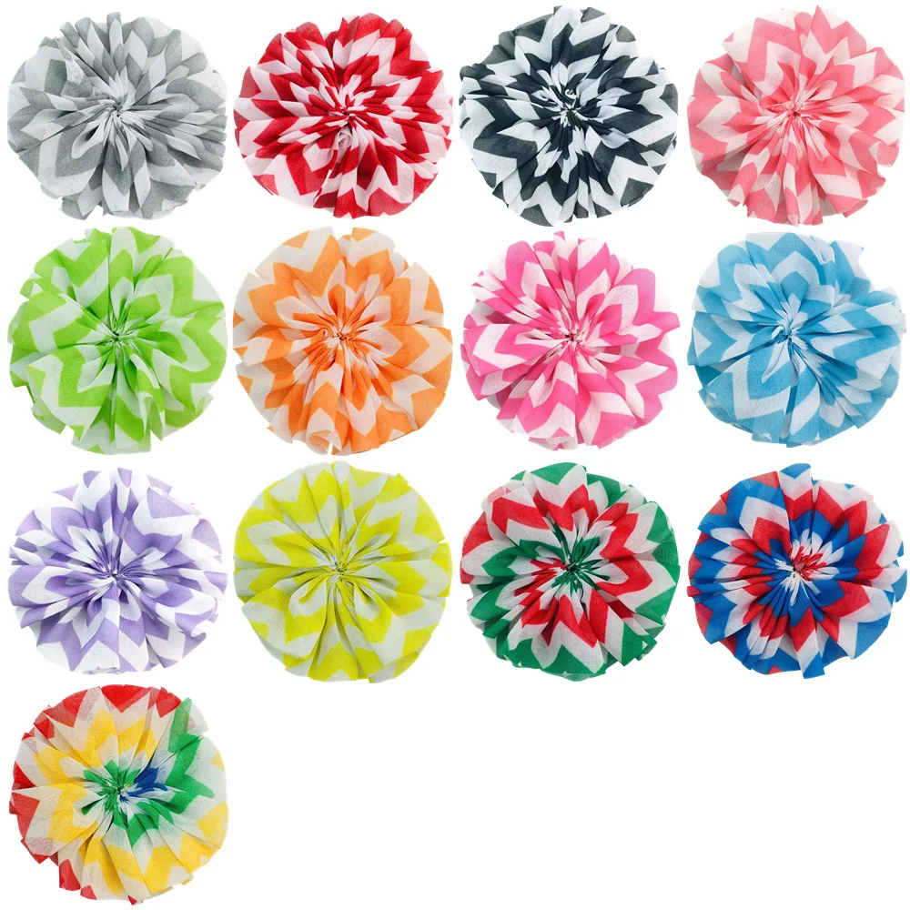 

500pcs Wholesale 6.5cm Wave Print Navy Style Striped Chiffon Head Flower Corsage European And American Headwear Pet Flower 13 Co
