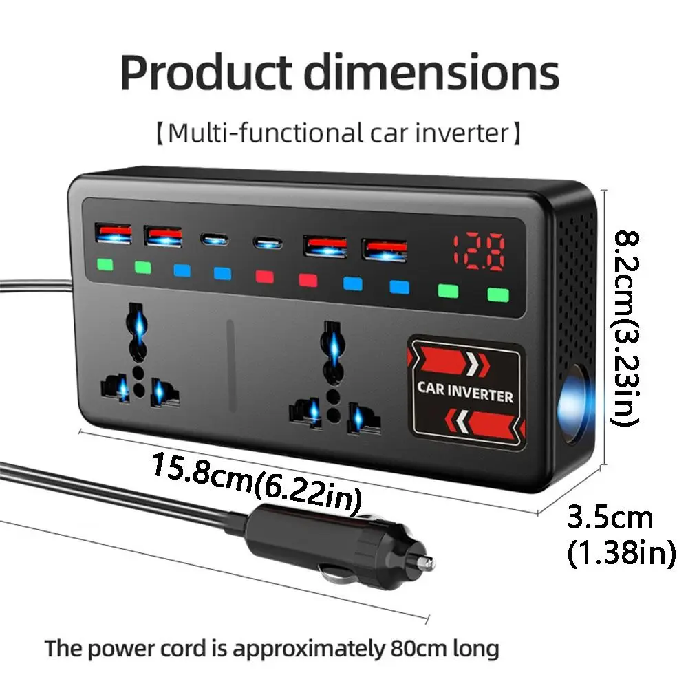 12V/24V To DC220V Car Inverter Power Adapter Multi Charger Socket 200W Converter Car Converter Type-C 3 USB Ports