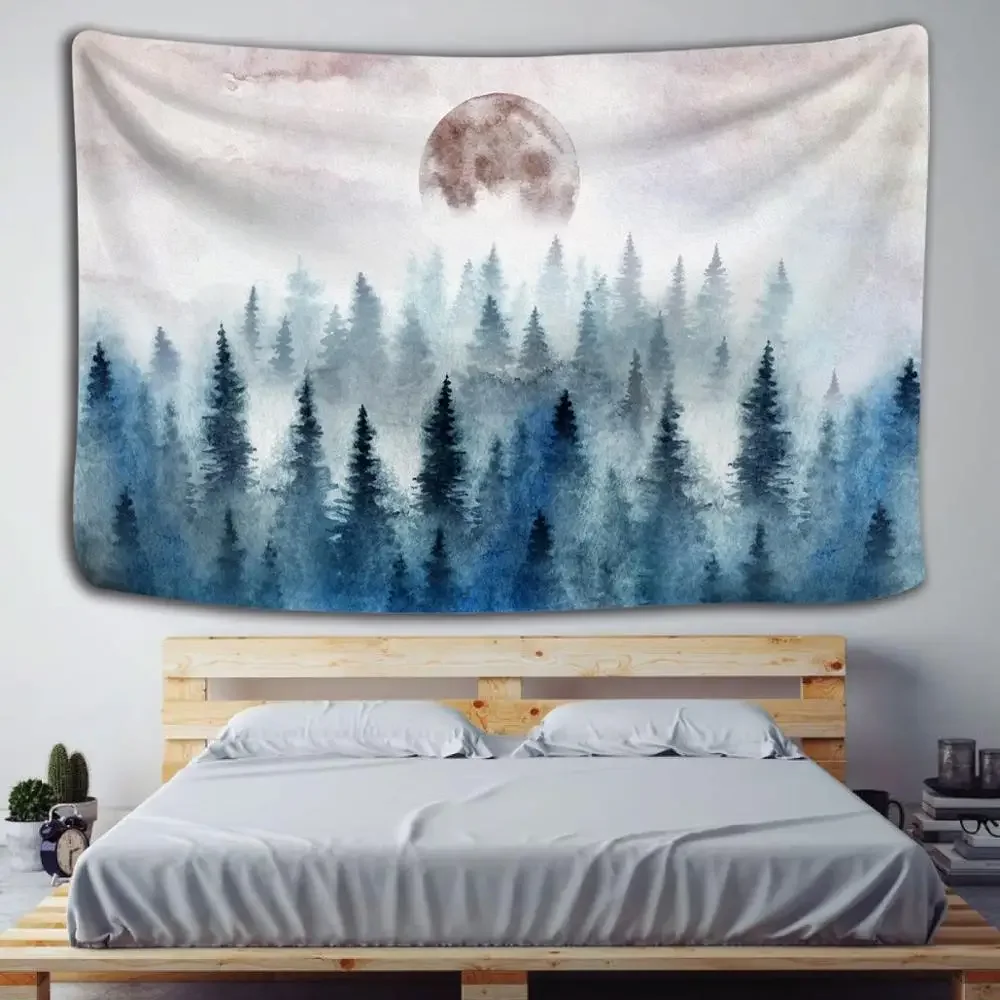 Rocky Mountain Tapestry Wall Hanging,Misty Forest Wall Tapestry for Bedroom Aesthetic, Nature Landscape Tapestry Wall hanging