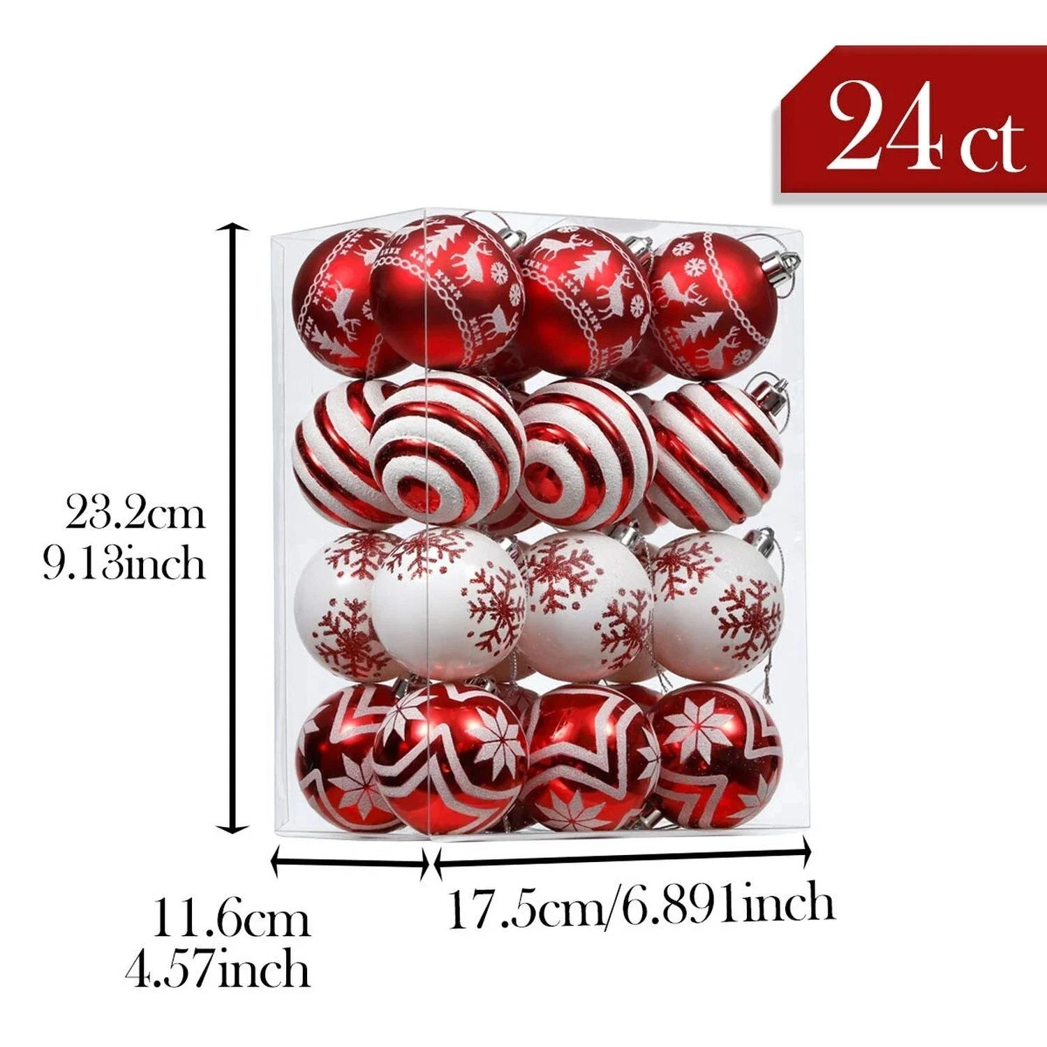 24Pcs Christmas Ball Ornaments,Red and White Christmas Ornaments for Tree Pre Strung Plastic Xmas Tree Decorations view 4