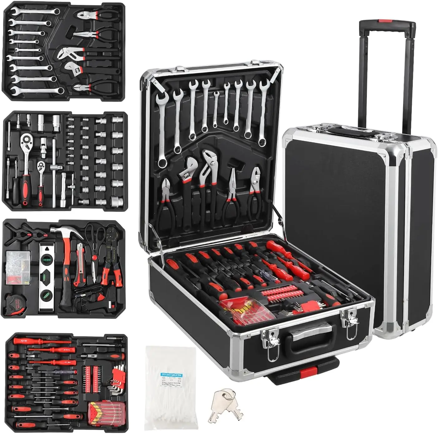 Home Tool Set Kit, 800 PCS Home Auto Repair Tool Kit with Rolling Tool Box, Toolbox Storage Case with 4 Drawers, Mechanic Tool