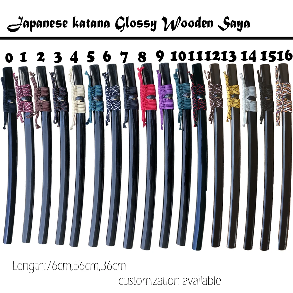 Saya-Japanese Sword Scabbard, Wood Material, Black Glossy Lacquered, With Sageo Cord, Katana Sword Sheath, Custom Available