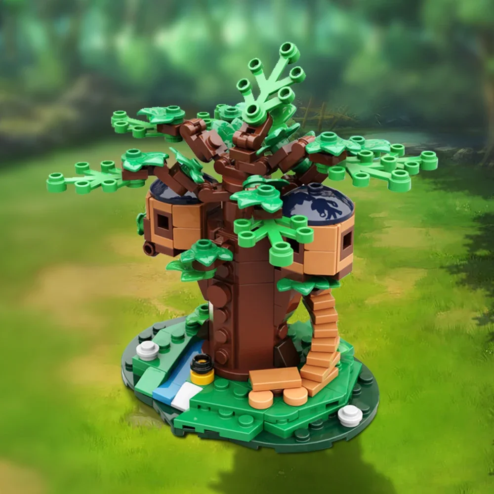 Gobricks MOC Mini 21325 Średniowieczny Sklep Kowalski Klocki Konstrukcyjne Domek na Drzewie w Starym Lesie Model Retro DIY Zabawka dla Dzieci Prezent