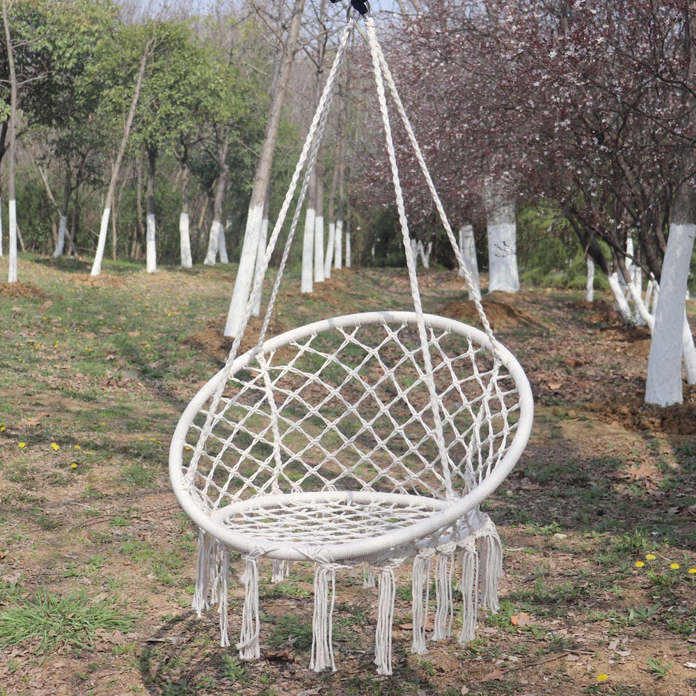 Household Single Hollow Cradle Hanging Basket Hanging Chair Indoor Cotton Rope Woven Swing Hanging Chair Outdoor Garden Chair