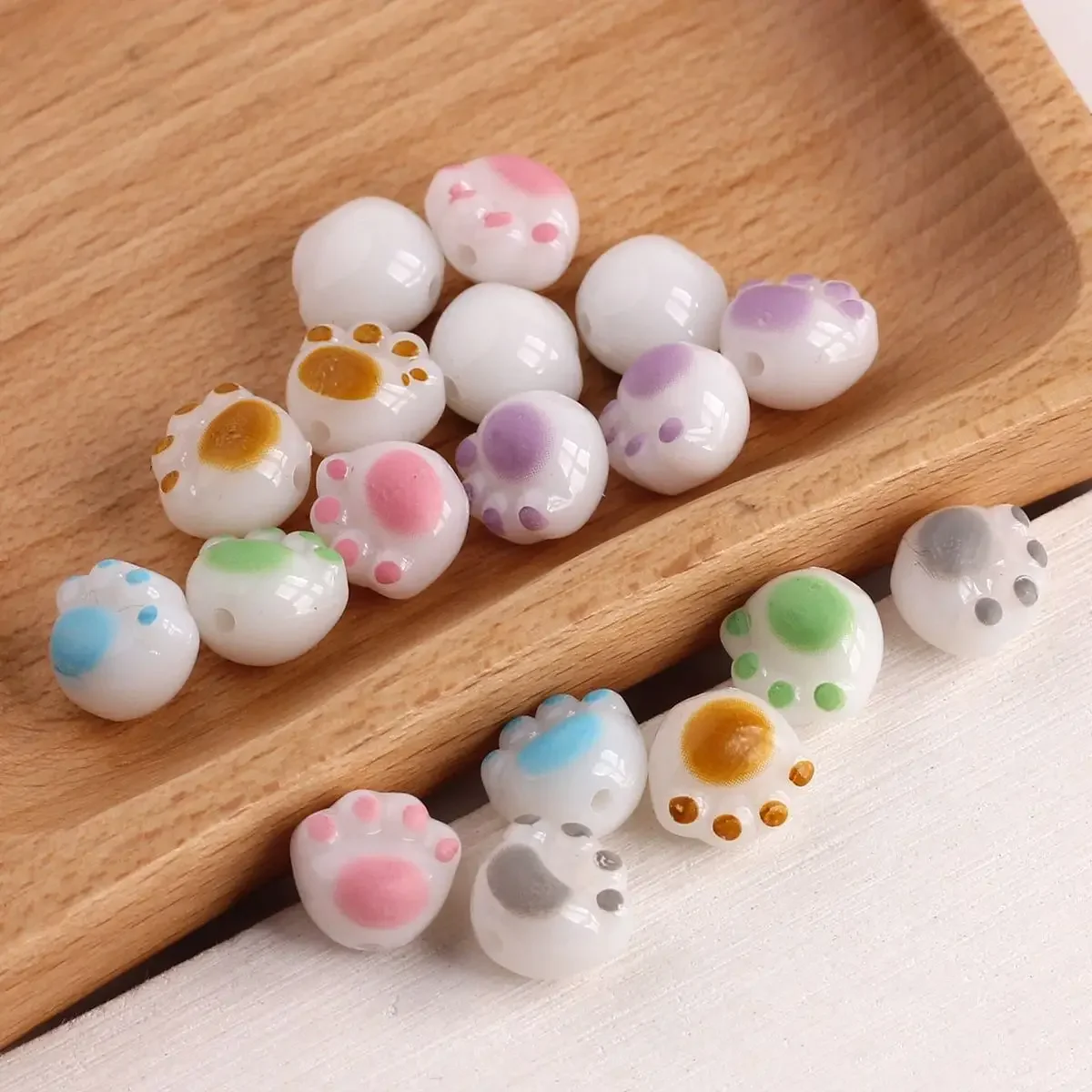 CH79 12*11mm Colorful Acrylic Cute Cat Paw Loose Spacer Bead Charms for Jewelry Making DIY Keychain Accessories Material