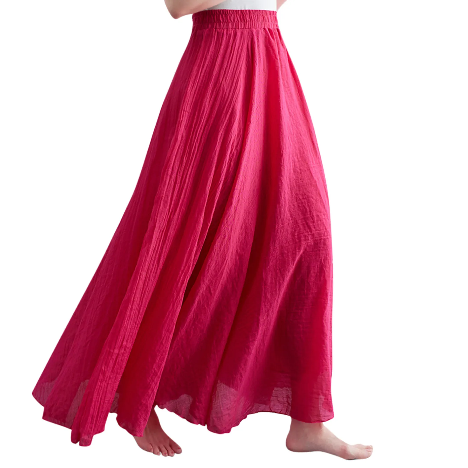 Women'S Casual Dress Elegant Solid Color Long Skirt Elastic Waist Flowing Long Loose Fitting Skirt Vestido Femininos