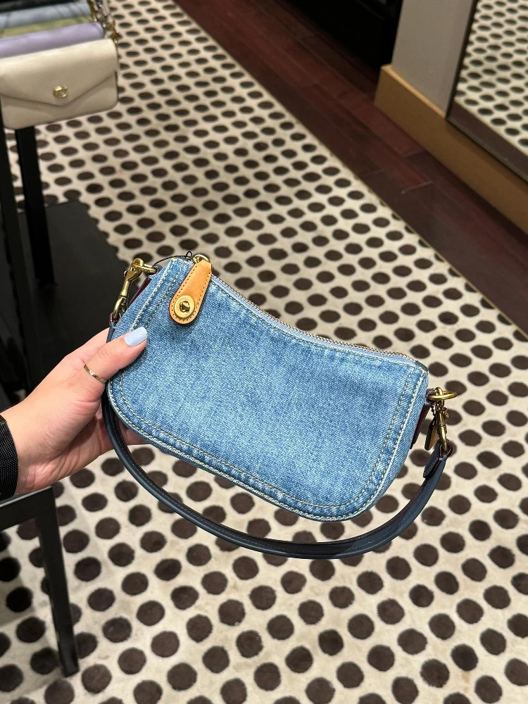 Torba pod pachę w stylu retro, dżinsowa, niebieska, na jedno ramię, torebka letnia 2025, nowa, ekskluzywna, w stylu francuskim, torba na chleb francuski, torba na mahjong.