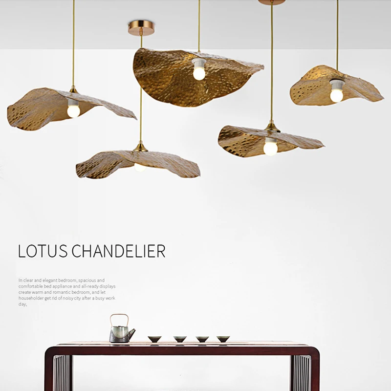 Nordic Lotus Leaf Lighting Hotel Cafe Gold Droplight Modern Light Luxury Simple Living Room Bedroom Led Decoration Pendent Lamps