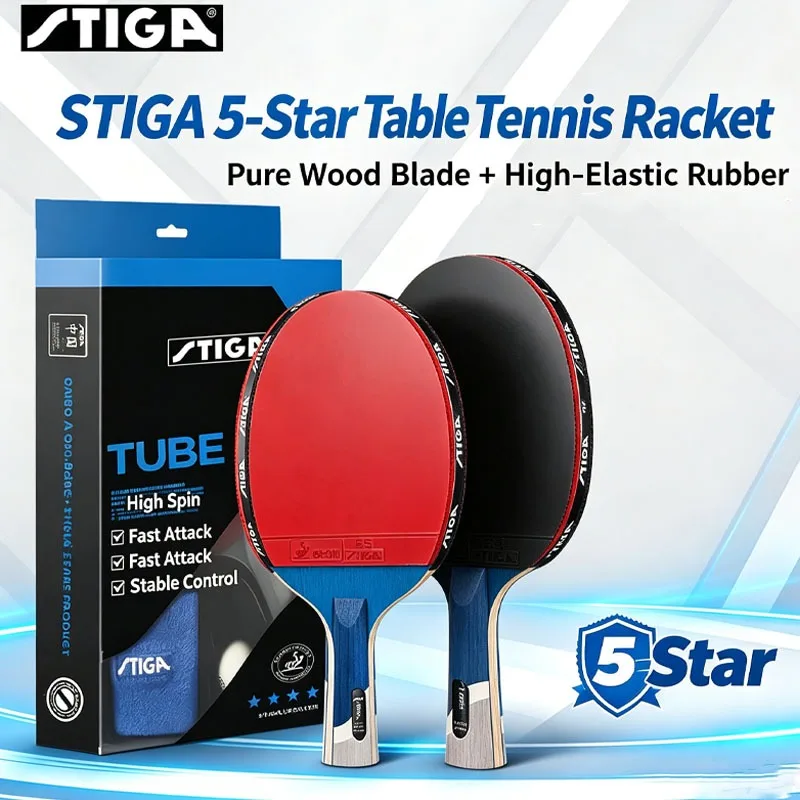 1pc-stiga-5star-table-tennis-racket-pure-wood-blade-high‑elastic-rubber-professional-ping-pong-paddle-for-training-competition