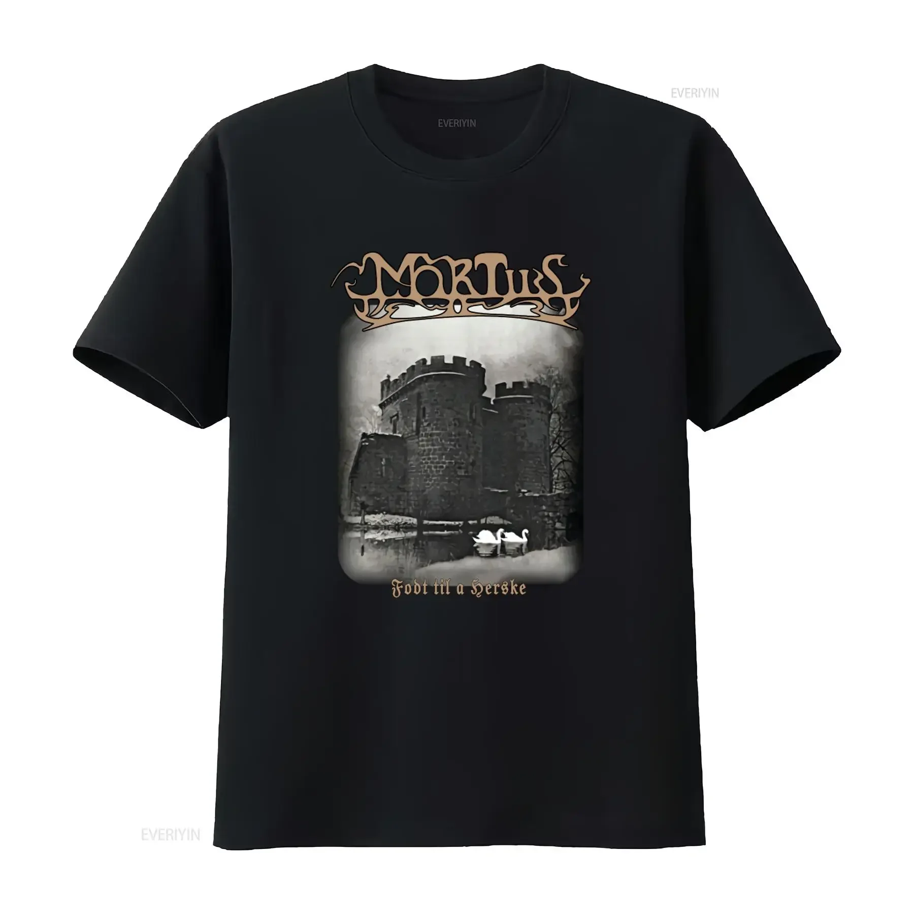 Mortiis Fodt Til A Herske 1994 Album Gothic Castle Swan Design T Shirt for  vintage Washed Top For Everyday Wear Unisex