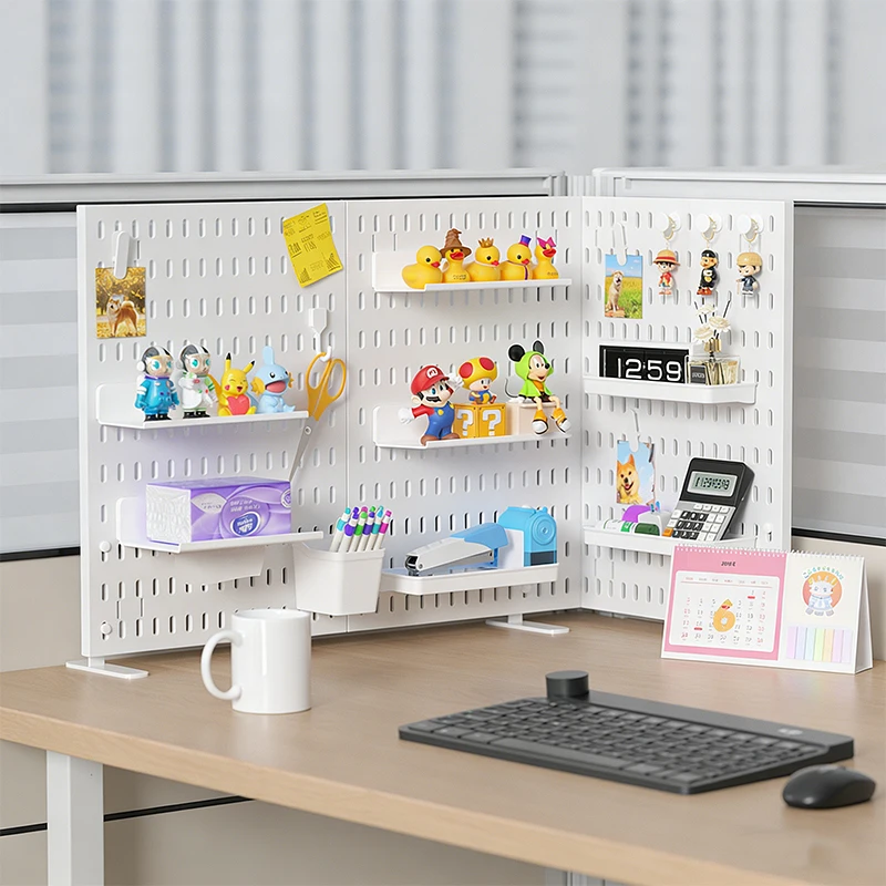 

Настольная перфорированная панель для офиса – отдельно стоящий органайзер для хранения с крючками, контейнерами и полками для канцелярских принадлежностей и документов