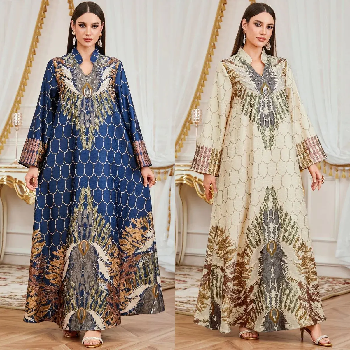 

Ele Women's Par Dr Dubai Jalabiya Print Cleanfit H Version 00% Linen Fabric Ciwalk Suitable Autumn Winter